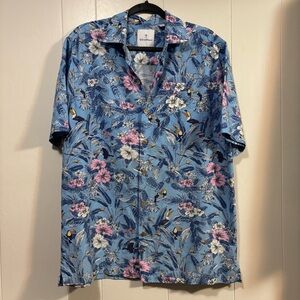 Caribbean Blue and Pink Floral Men's Shirt